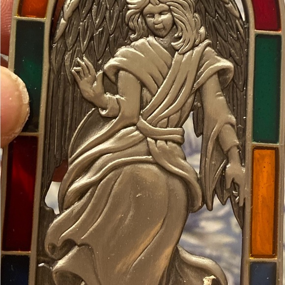 Vintage Stained Glass & Pewter Christmas Angel Ornaments, Set Of 2 - Picture 2 of 4